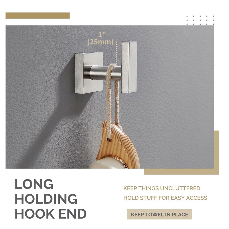 Angle Simple Bathroom Towel Hook, SUS304 Stainless Steel Single Shower Towel Hanger for Wall, Kitchen Cabinet Closet Coat Robe Holder Wall Mounted, Brushed Nickel - Image 4